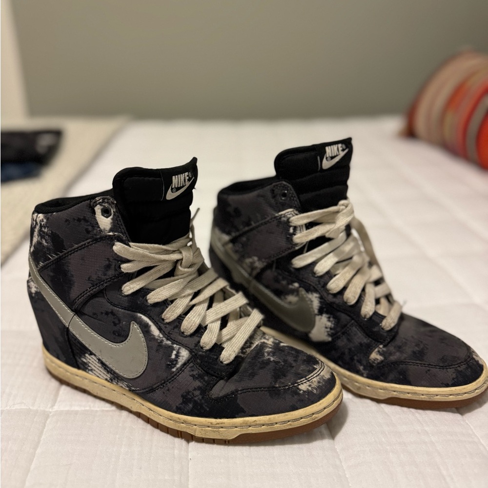Nike Sky Hi Wedged High-Top Sneakers with Black and Silver Design